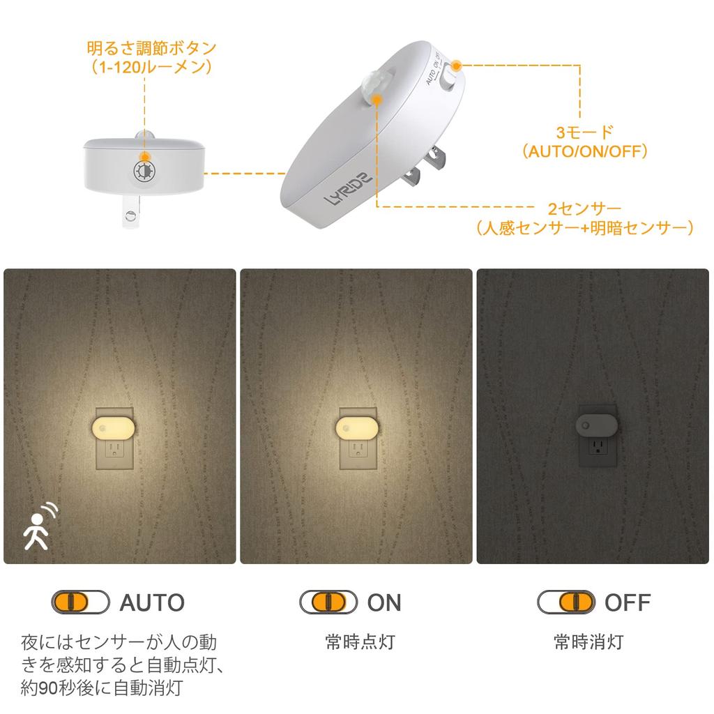 Lyridz Motion Sensor Light, Indoor Footlight, Outlet-Compatible Night Light, 1-120 Lumens Brightness Adjustment, 3 Modes, LED Footlight, Warm White,