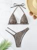 Leopard Print Bikini Set Women Hollow Out Triangle Bra Tie Thong Split Biquini Swimsuit Sexy Bathing Suit 2 Piece Sets