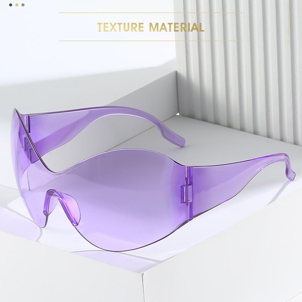 Trendy Rimless UV400 Protection Shades Black Sun Glasses Oversized Futuristic Sunglasses Wrap Around Y2K Sunglasses