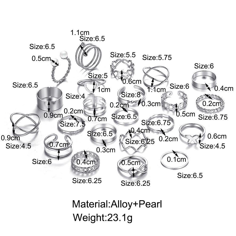 22-Piece Butterfly & Love Multi-Joint Ring Set
