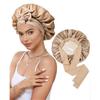 Satin Bonnet Silk Bonnet for Sleeping Silk Sleep Cap Double Layer Hair Bonnet with Elastic Tie Band for Curly Hair Night Cap