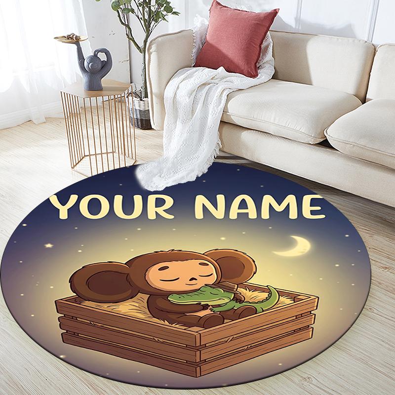 Custom Name,Cheburashka pattern round rug,Carpet Rug for Living Room Bedroom Playroom ,Non-slip Floor Mat,Holiday Gifts and Birthday Gifts.