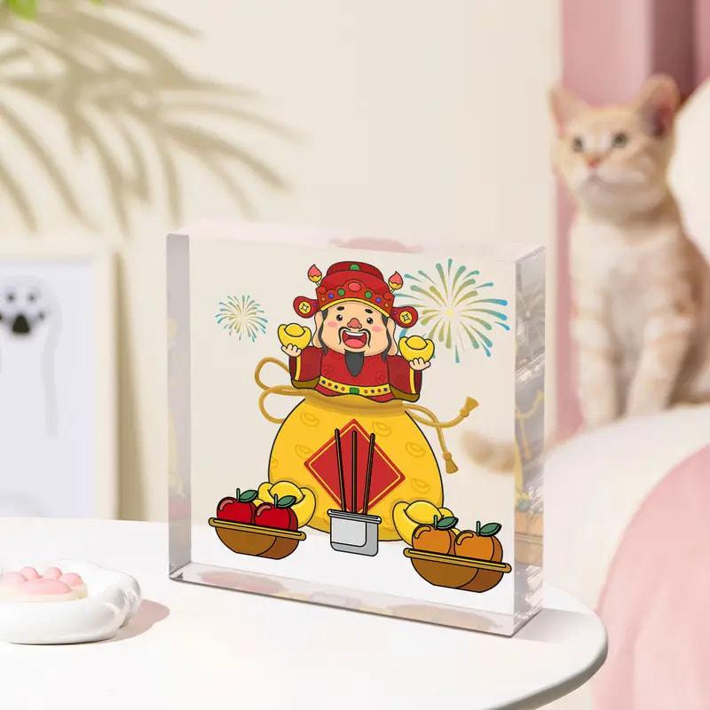 Best-Selling God Wealth Plastic Standing New Year's Acrylic Desktop Decorative Item Thanksgiving Holiday Blessing Item