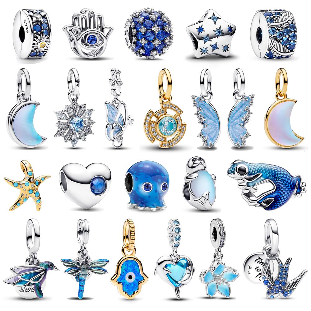 Медные бусины-морские звезды и подвеска-шарм в виде бабочки и стрекозы, подходят для браслета-змейки, бутикового ожерелья, синяя подвеска, подарок