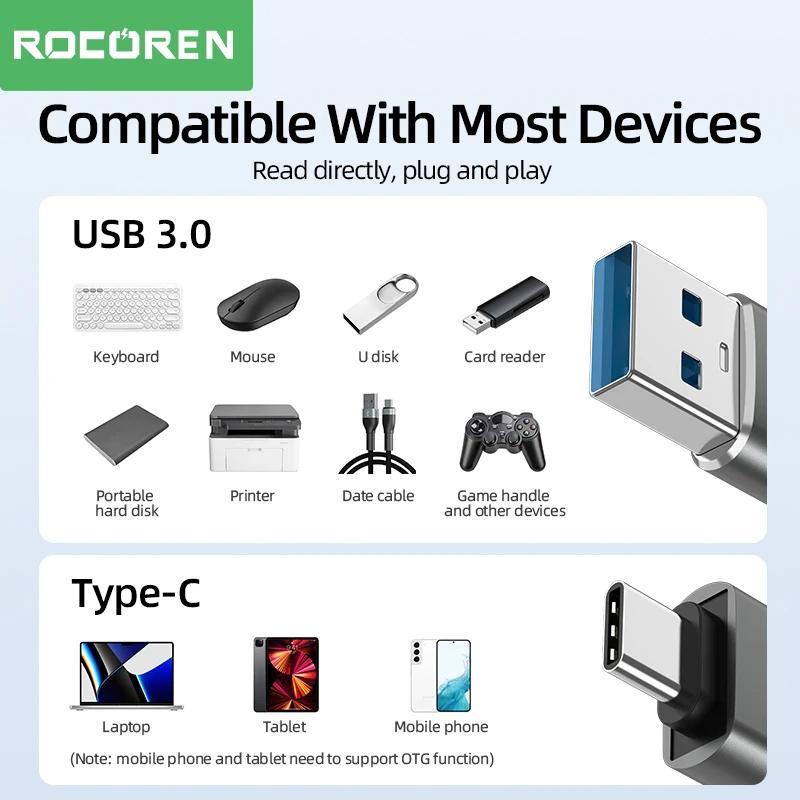 Адаптер Rocoren OTG USB Type C Папа к USB A 3.0 Мама Конвертер Для MacBook Samsung S22 S20 Android TypeC USBC OTG Разъем