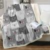 Grey and White Cats Blanket Plush Sherpa Flannel Throw Blanket for Couch Sofa Super Soft Blanket Bedroom TV Throw Blanket Full