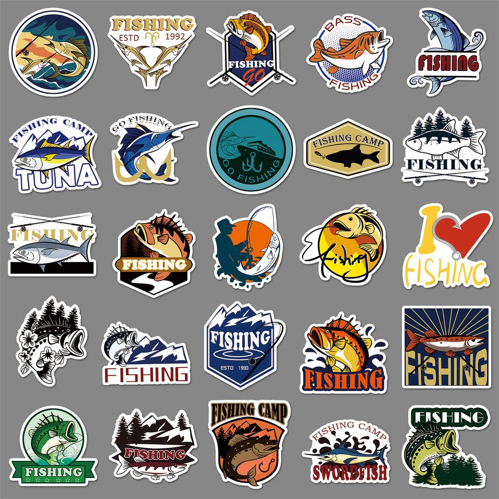 50 Рыболовных Граффити Наклеек Персонализированные Мультяшные Наружные Украшения Наклейки для Водной Кружки Чемодана Рыболовного Ящика