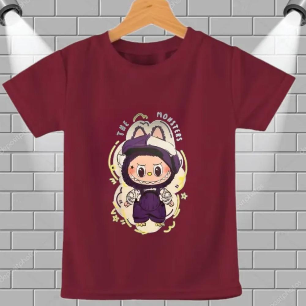 Летняя детская футболка с мультяшным принтом Labubu от художника, для девочки, с круглым вырезом, с короткими рукавами, повседневная, разноцветная, детский топ