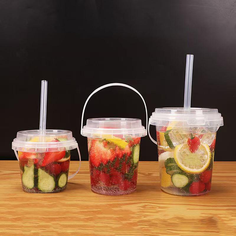 Food Grade Plastic Thicken Bucket Small Clip Stationery Storage Bucket Milk Tea Pickle Takeaway Bucket With Lid Storage
