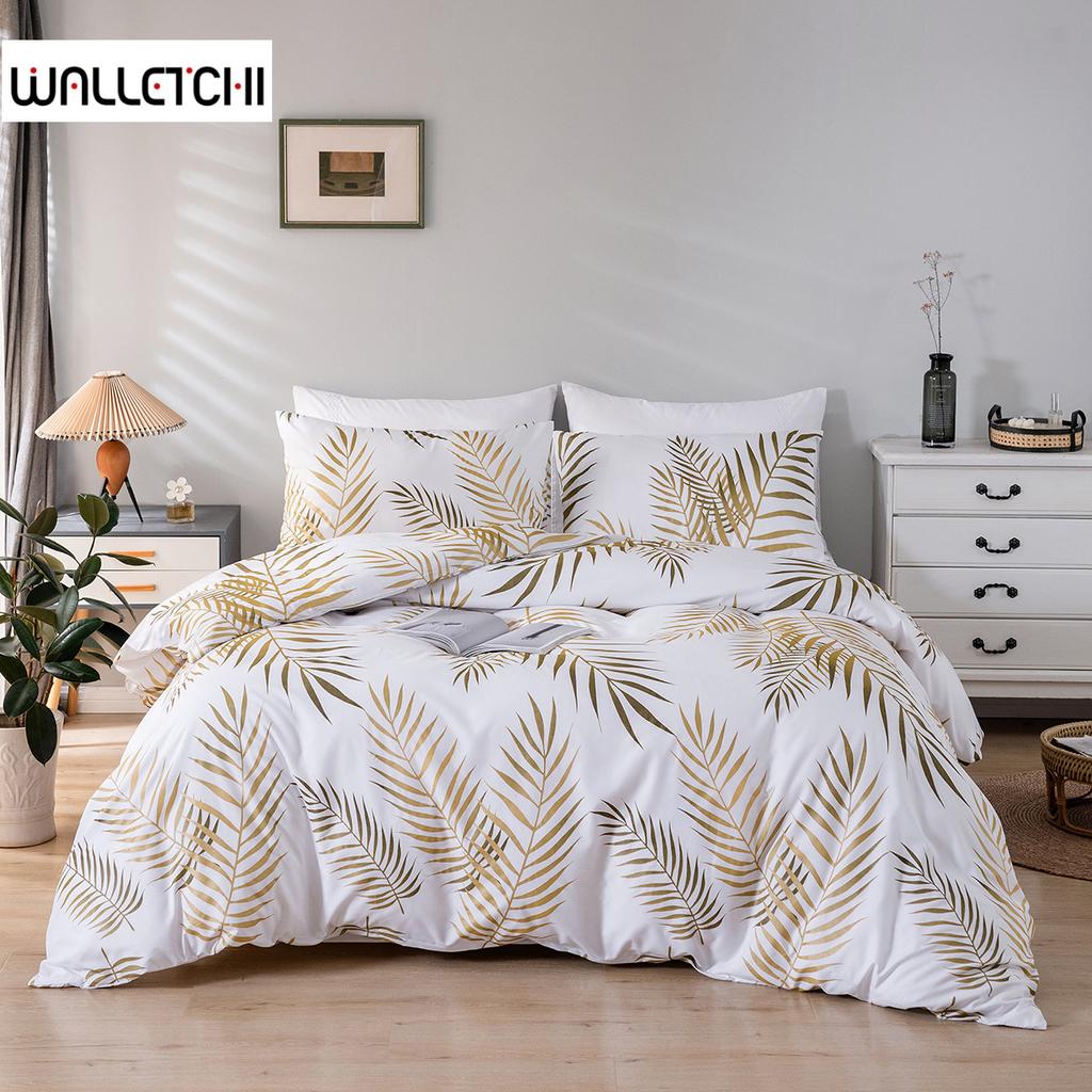 Комплект постельного белья Golden Light Shining Green Leaves Tropical с кроватью King Queen Double Full Twin Single Size