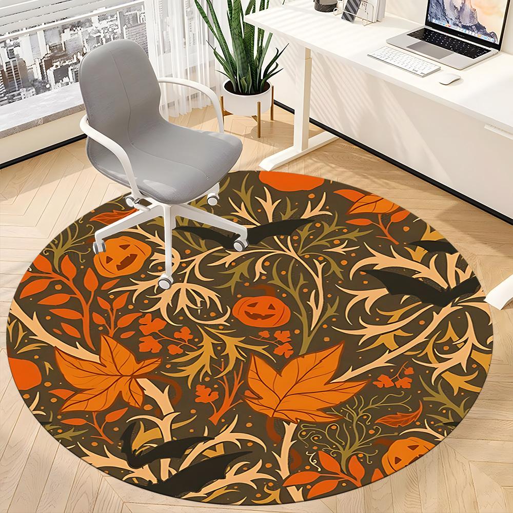 1pc Halloween Leaves Office Round Area Rug, Mat Suitable For Office, Under Office Chairs Bedroom Living Room Home Decor, Room Deco