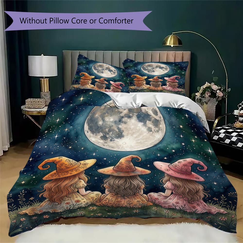 Wizard Witch Book Pattern Bedding uilt Set uilt Cover Pillowcase Home Decoration Birthday Gift (1 * duvet cover + 2 * pillowcase without core)