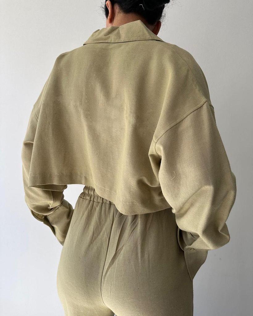 Комплект рубашки с длинным рукавом и брюк на кулиске однотонного цвета, европейский и американский стиль, 2025 год