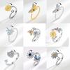Fashion Creative Butterfly Flower Rotatable Ring Women's Jewelry Ins Personalized Opening Adjustable Index Finger Ring Gift for A Good Friend
