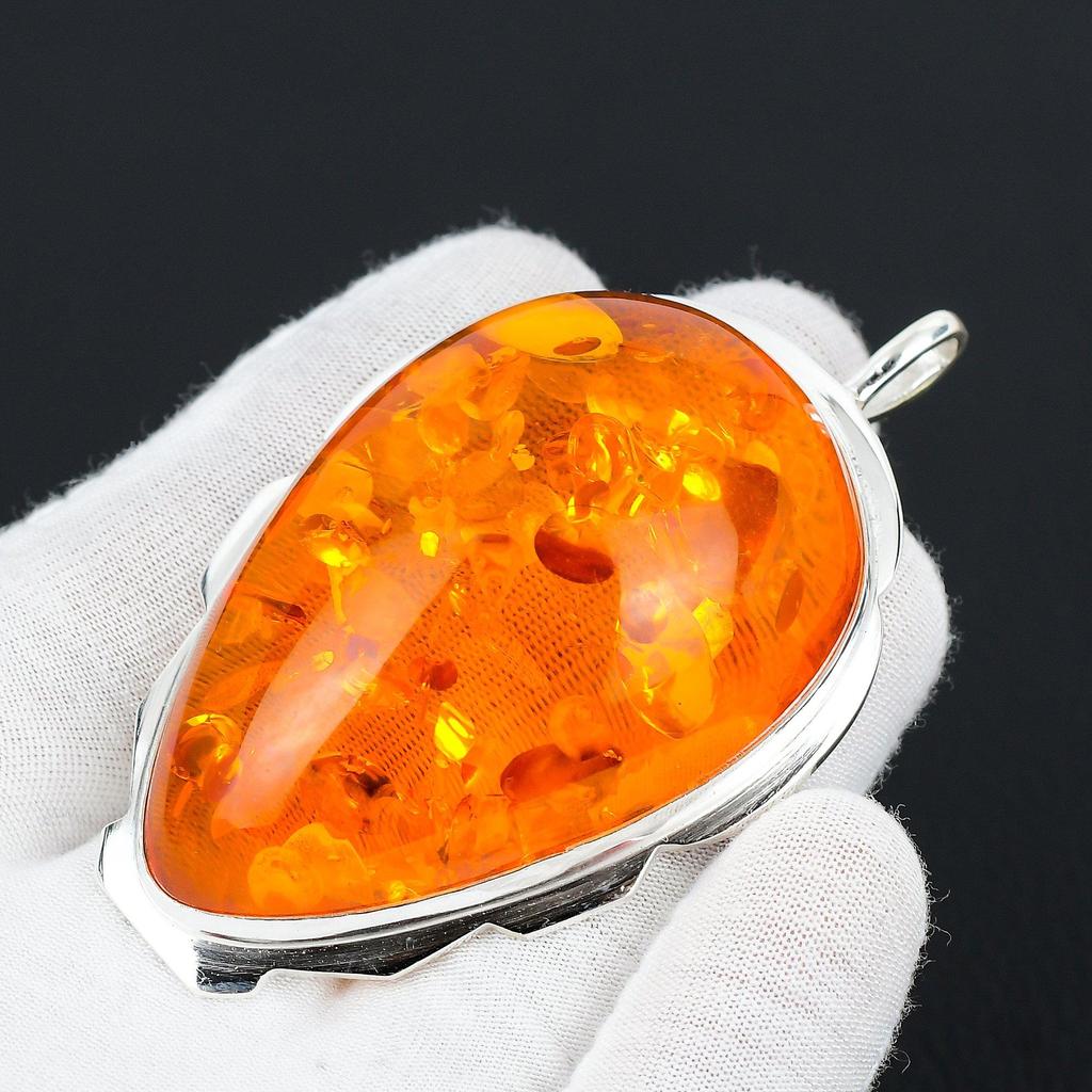 Baltic Amber Lab Created Gemstone Handmade 925 Sterling Silver Pendant Amber Gemstone Pendant For Gifts Handmade Jewelry Gifts For Women