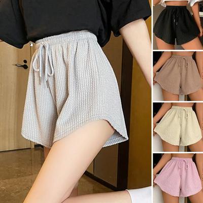 Летние женские шорты на кулиске с высокой эластичной талией, свободным подолом, большого размера, с карманами, однотонные, А-силуэта, тонкие, повседневные, спортивные, для дома, короткие штаны