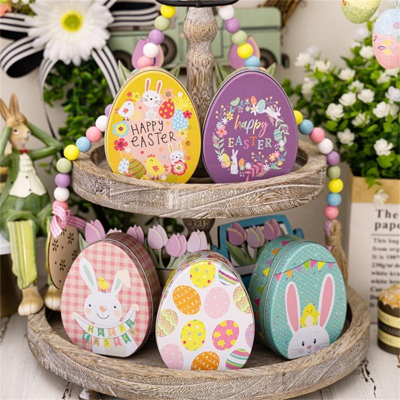 8x Easter Eggs Candy Boxes with Rabbit Pattern Candy Boxes Metal Snacks Container Mini Snacks Boxes for Party