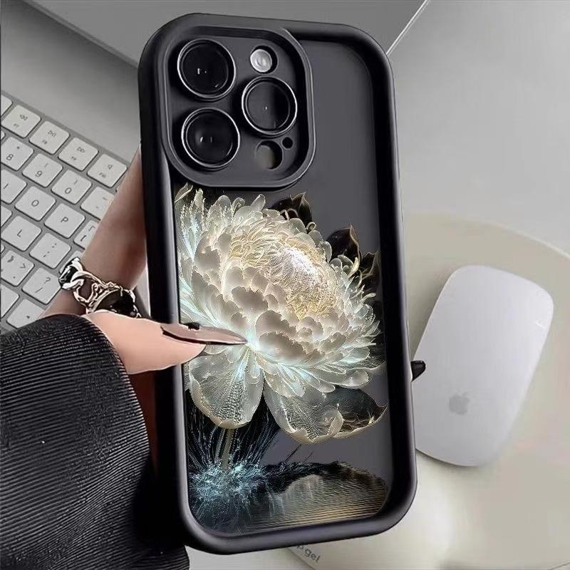Creative snow lotus flower case for Apple iPhone 15 Pro, iPhone 16 Pro, beautiful design, new style, 14mm drop-proof, 13mm soft.