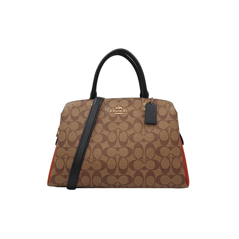 Coach Lillie 30 ПВХ Сумка через плечо Большая Женская Хаки Color Block
