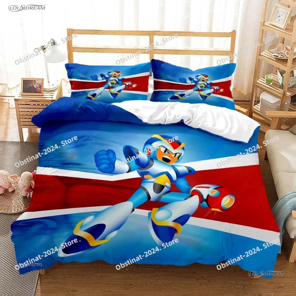 Игровой постельный комплект Rockman Megaman на все сезоны, постельное белье с принтом, пододеяльник, простыня, наволочка, мягкое покрывало, размеры Full, Queen, King
