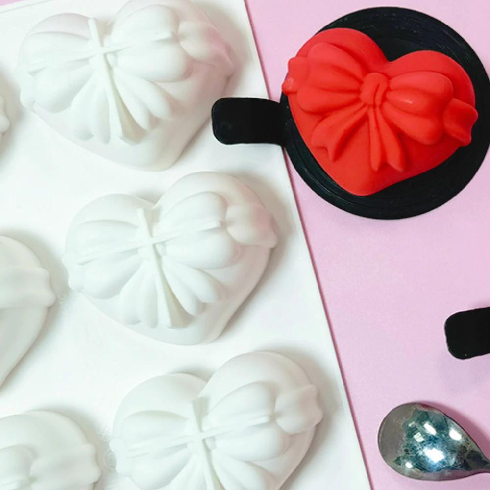 8 отверстий Рельефная форма для свечей в виде банта в форме сердца, силиконовая форма для мыла в форме любви, декор на День святого Валентина, легко извлекается из формы, ручная работа