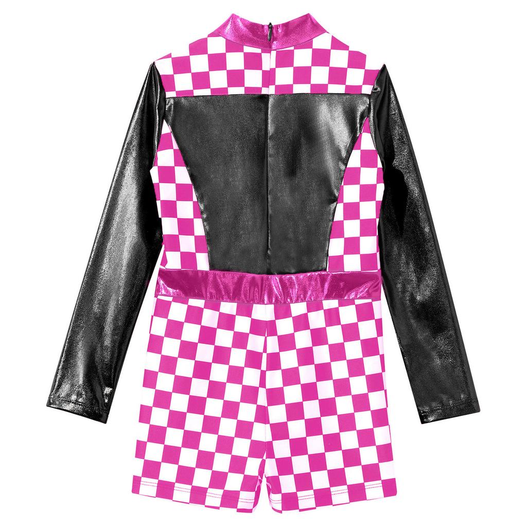 Костюм гонщицы, гоночный автомобиль, с длинным рукавом, клетчатый принт, молния сзади, короткий комбинезон, костюм для косплея