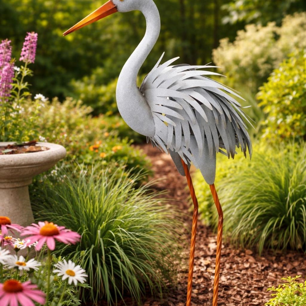 Dekoracyjna Czapla Metalowa 78,5 Cm - Elegancka Figura Do Ogrodu