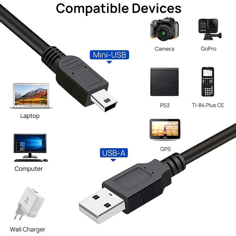 0,8 м USB-кабель 2,0 A Male to Mini B 5 Pin 5P T Port MiniUSB для устройств MP3 MP4 Камера Мобильный телефон Жесткий диск Компьютер
