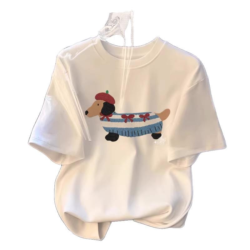 Женская летняя футболка 2026 года с мультяшным принтом, короткий рукав, свободный крой, повседневная, корейский стиль, круглый вырез