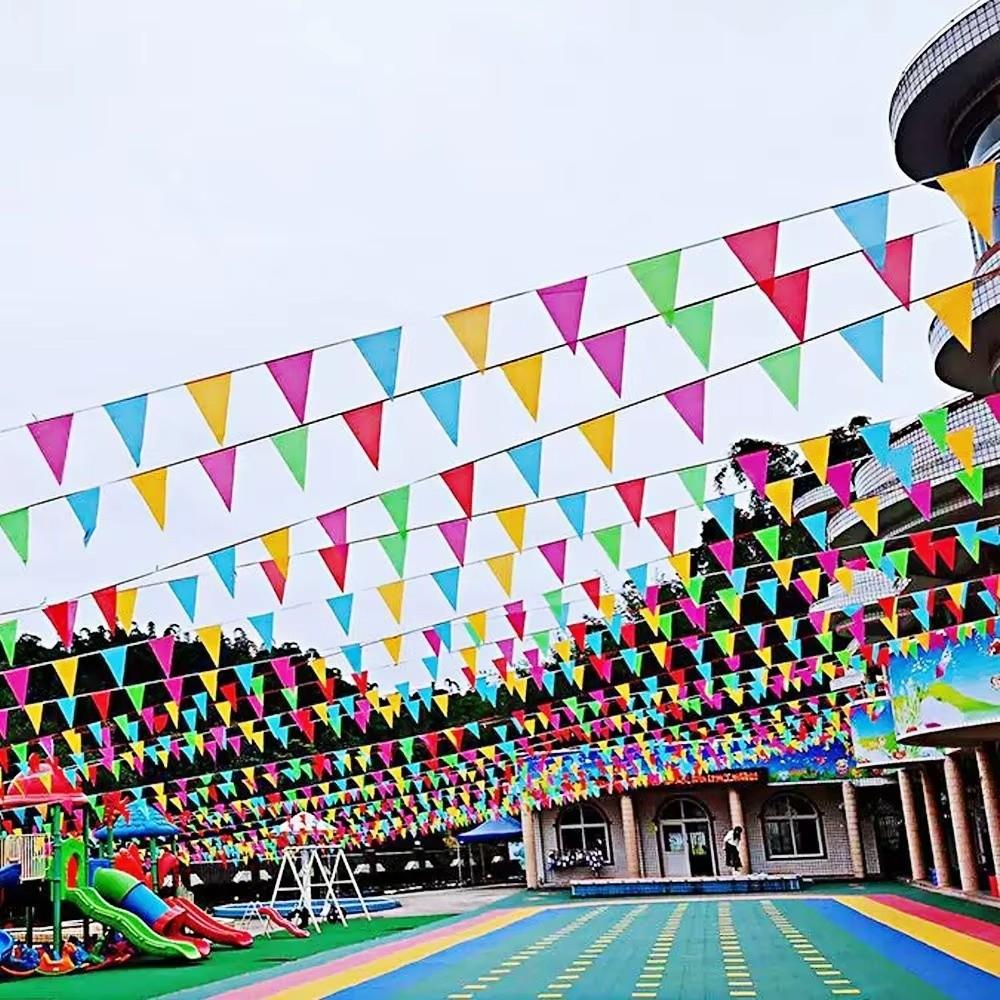 100Pcs Dacron Bunting Banner Colorful Flag Garland New Pennant Banner Outdoor Decorations