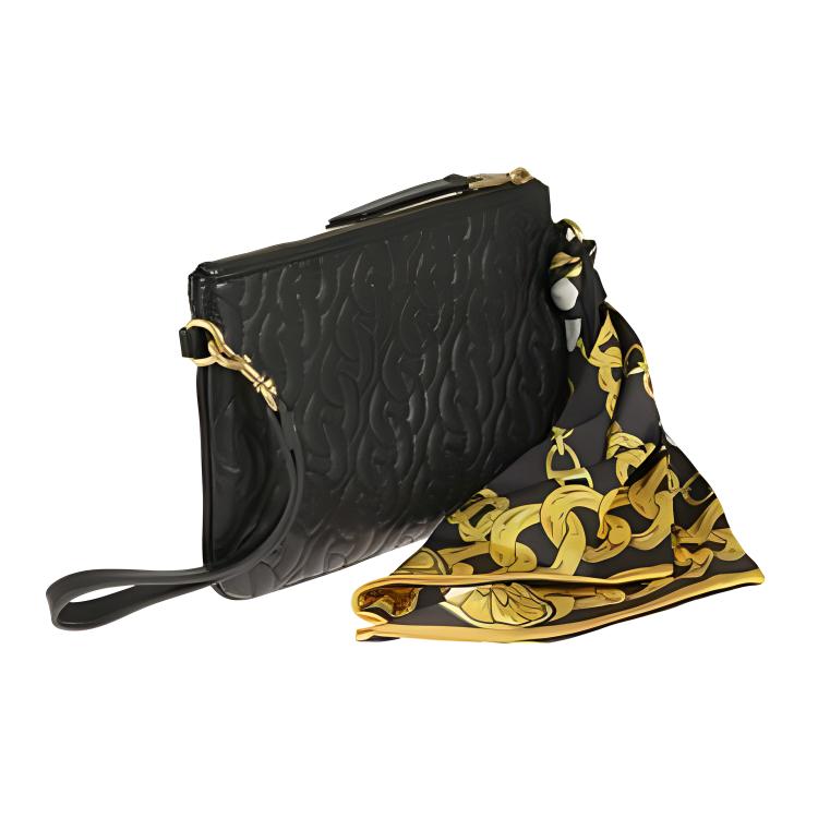 Versace Jeans Couture Модная сумка с принтом в виде цепи, на молнии, кожаная, для ношения в руке, через плечо, женская, черная, желтая 75VA4BAX-ZS803-899