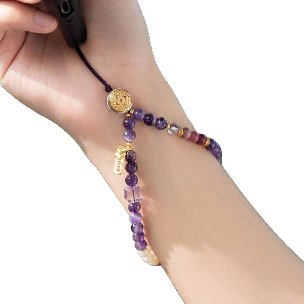 Amethyst Beaded Wristlet Phone Charm: Elegant Women's Accessory