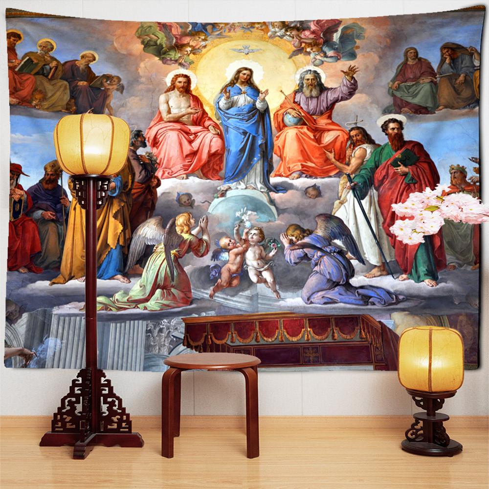 Иисус Ангел Дети Гобелен Настенный Религия Винтаж Искусство Мистический Хиппи Tapez Домашний Декор Фон Ткань