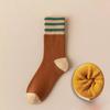 Женские флисовые утолщенные гольфы до середины икры в полоску для тепла осенью и зимой, ретро махровые послеродовые носки