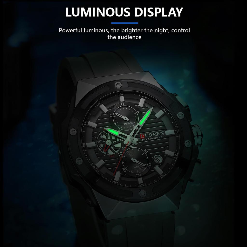 Men's Waterproof Luminous Calendar Chronograph Six Pin Silicone Strap Quartz Business Sports Watch