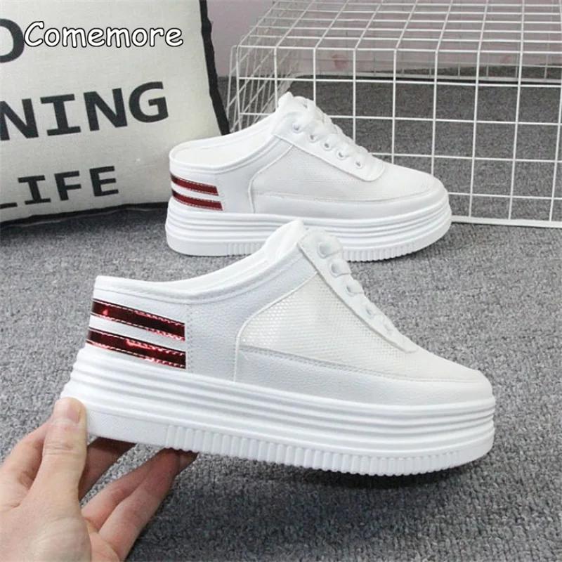 Празднуйте Женские Летние Кроссовки Тапочки Полые Дышащие Толстая Подошва Полутапочки Платформа Клиновидный Каблук Обувь Шлепанцы Женские 39