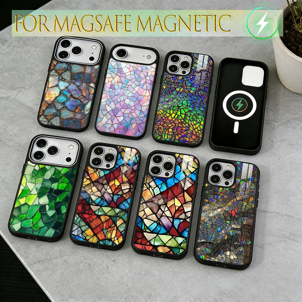 Stained glass Phone Case For iPhone17,16,15,14,13,12,11 Plus,Pro Magnetic with Magsafe Wireless Charging