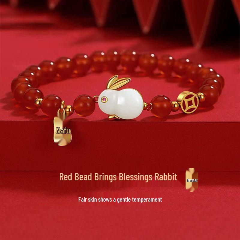 Retro Chinese Court Jade Rabbit Bracelet - Lucky Rabbit Bangle for Christmas and New Year Gifts.