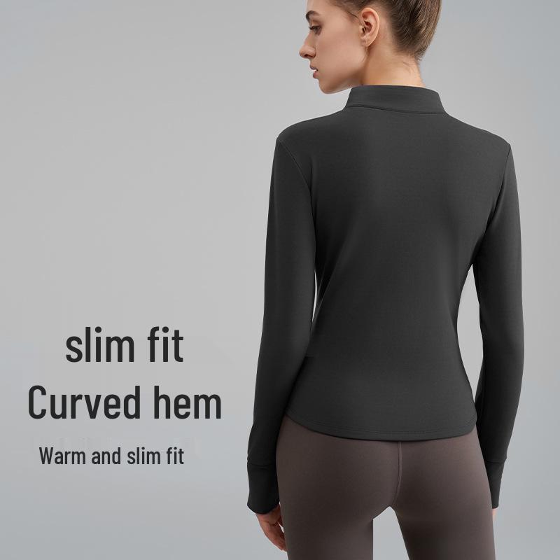 Женская флисовая куртка для йоги слим-фит - Воротник-стойка, Утепленная для осени/зимы