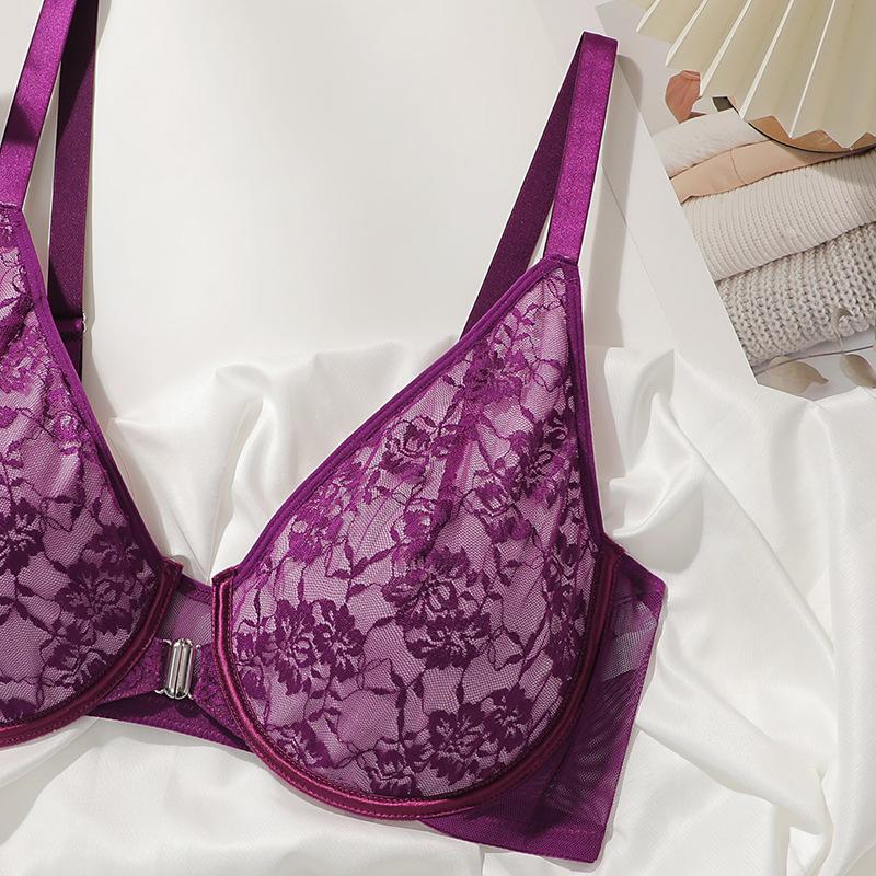 Front-opening Plus-size Underwear for Women with Large Breasts, Small Breathable Lace Large Cup Bra