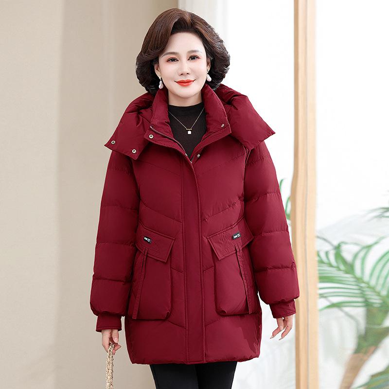 2025 Winter Warm Hooded Mid-Length Down Jacket for Middle-Aged and Elderly Women