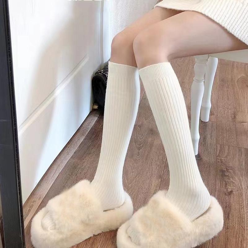 Женские повседневные осенне-зимние носки Harajuku Lolita, вязаные длинные носки, однотонные чулки, носки до щиколотки