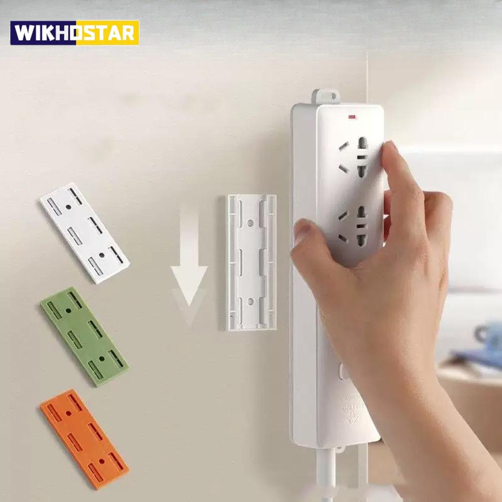Self-adhesive Power Socket Strip Fixator Wall Mounted Self Adhesive Punch Free Row Plug Holder for Kitchen Home Office