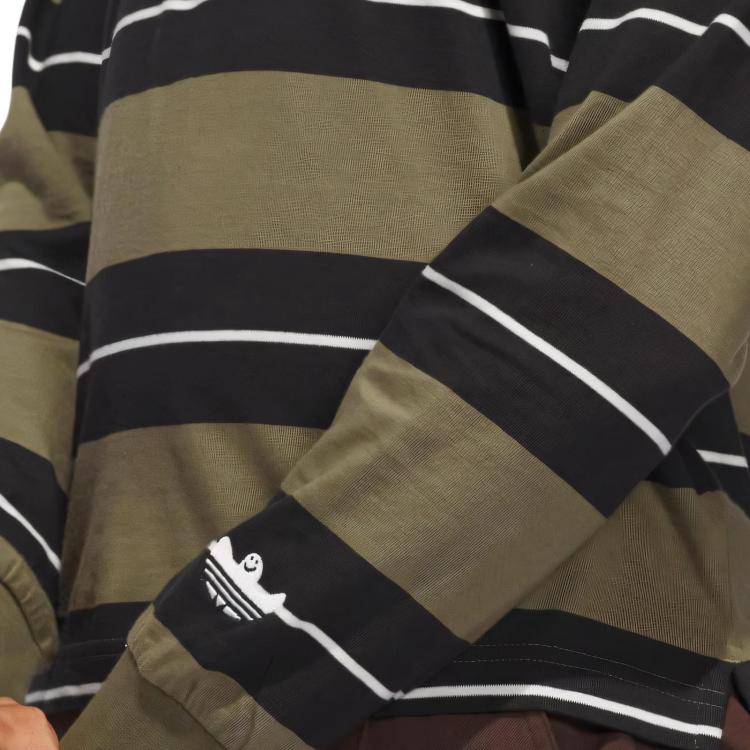 adidas Оригинальные SS25 Дизайн полоски с логотипом бренда Удобная мягкая рубашка поло с длинным рукавом Унисекс Рубашки поло Оливково-зеленый Черный Ярко-белый JD2841