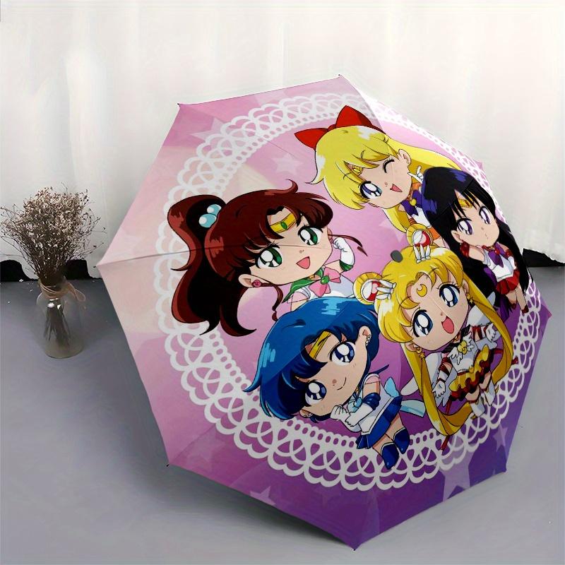 Sailor Moon Chibi Characters StickerUmbrella, Portable 3-Fold Compact Umbrella for Men & Women Gift