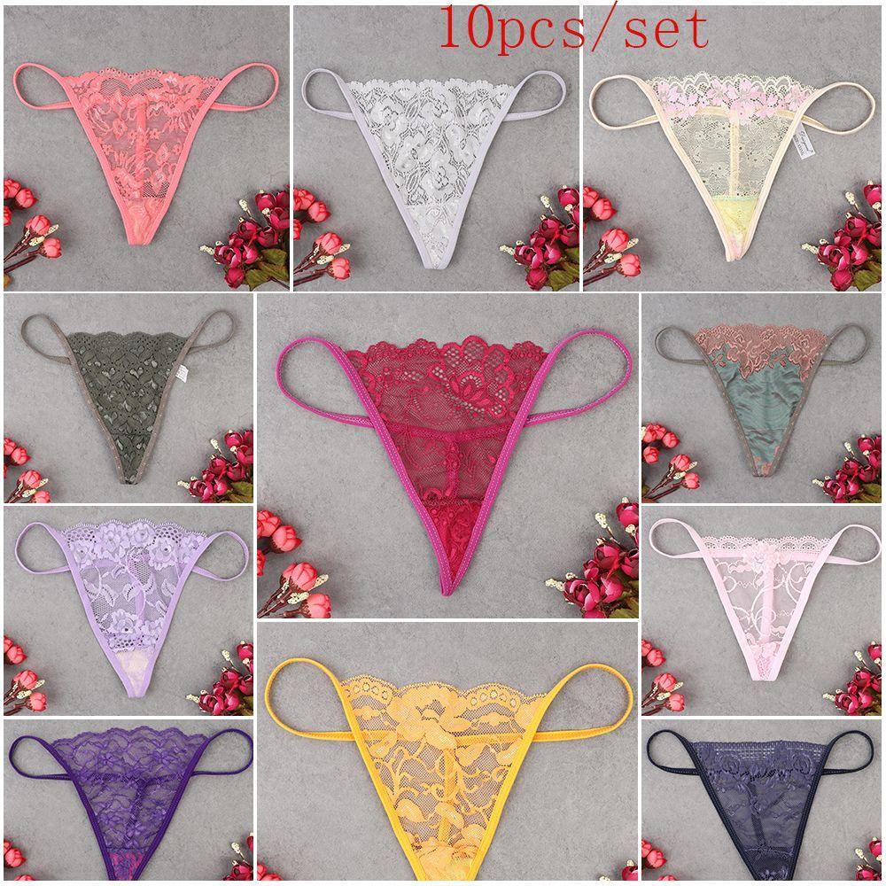 10pcs Random Transparent Seamless Thong Low Waist Briefs Sexy Lingerie G-String Lace Panties