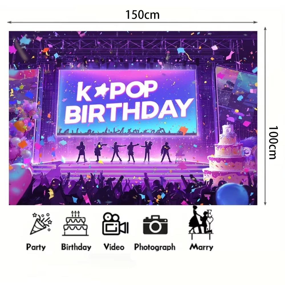 Neon Happy Birthday Banner Couplet Porch Backdrop, Music Theme Party Decor & Photo Props for Girls Birthday Party Favors
