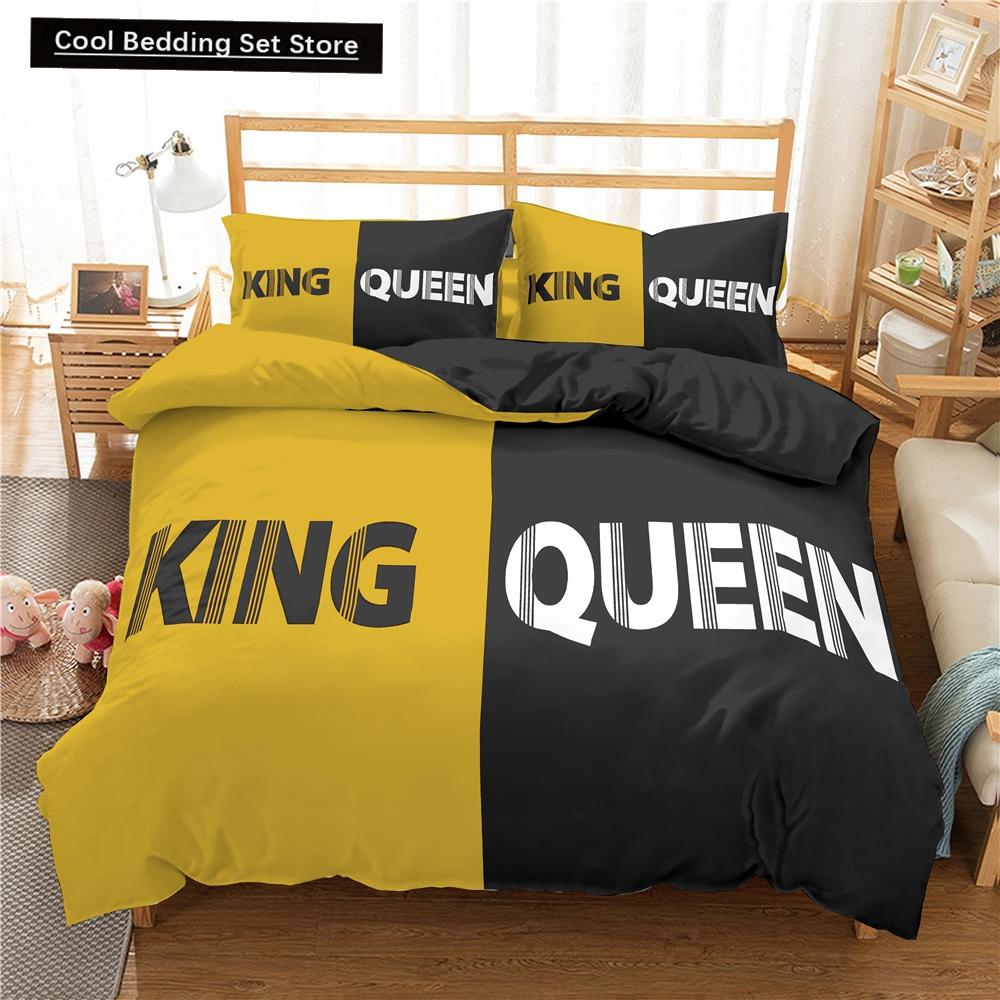 Пододеяльник для влюбленных пар King Queen с черно-белым принтом для взрослых, декор спальни ко Дню святого Валентина, пододеяльник