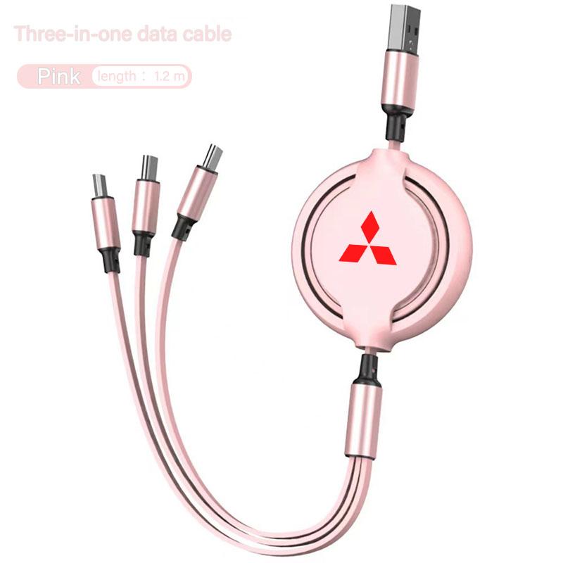 uldf10 Car Charger Head 3 In 1 Charging Data Cable USB Type-C Auto Accessorie For Mitsubishi Eclipse Lancer Outlander ASX Colt I200 Ex