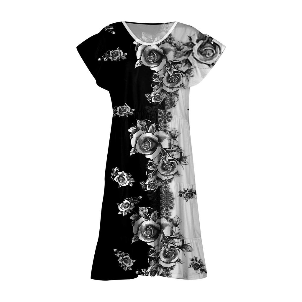 Летнее пляжное платье для женщин, большие размеры, свободная туника с v-образным вырезом, рюшами и короткими рукавами, удобное платье трапециевидной формы с большим подолом